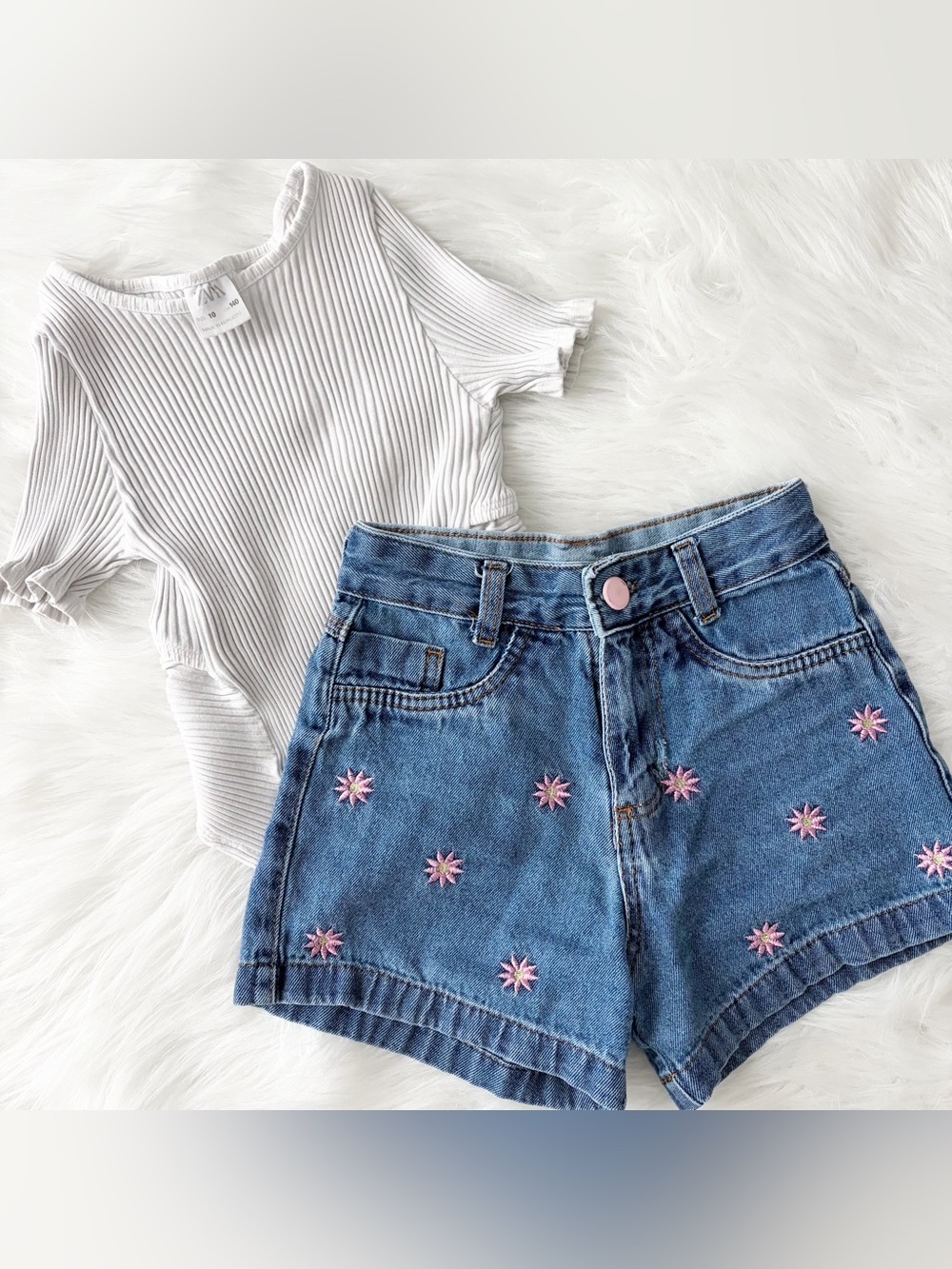 Girls Zara Top + Denim Floral Shorts